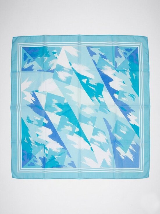 Vintage Accessories - Vintage Abstract Sky Blue Geometric Sheer Square Scarf Striped Border 26x26